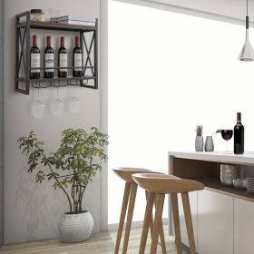 Industrial Wall Mounted Wine Rack with 3 Stem Glass Holders