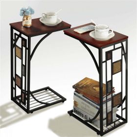 C-shaped Wood End Table, Set of 2, Brown/Black