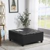 Large Square Faux Leather Storage Ottoman | Coffee table for Living Room & Bedroom (Black)