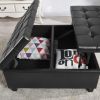 Large Square Faux Leather Storage Ottoman | Coffee table for Living Room & Bedroom (Black)