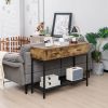 2 Drawers Industrial Console Table with Steel Frame for Small Space