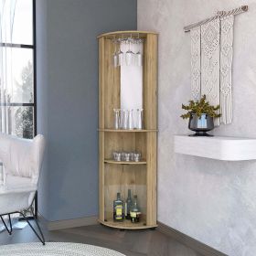 Kempwell 2-Door 2-Shelf Corner Bar Cabinet with Glass Rack Macadamia