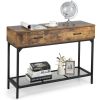 2 Drawers Industrial Console Table with Steel Frame for Small Space