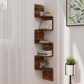 Wall Corner Shelf Smoked Oak 7.5"x7.5"x48.4" Engineered Wood