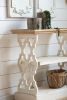 35.5" x 14" x 32" Distressed White and Natural Wood Shelf Tray, French Country Console Table