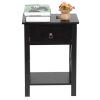 FCH Nightstand Modern End Table, Side Table with 1 Drawer and Storage Shelf, Black