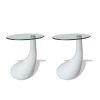 Coffee Tables 2 pcs with Round Glass Top High Gloss White