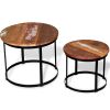 Two Piece Coffee Table Set Solid Reclaimed Wood Round 15.7"/19.7"