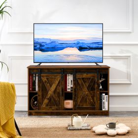 Brown decorative wooden TV / storage cabinet with two sliding barn doors available for bedroom living room corridor