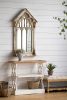 35.5" x 14" x 32" Distressed White and Natural Wood Shelf Tray, French Country Console Table