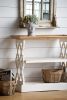 35.5" x 14" x 32" Distressed White and Natural Wood Shelf Tray, French Country Console Table