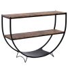 Rustic Industrial Design Demilune Shape Textured Metal Distressed Wood Console Table