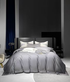 120 Long-staple Cotton Four-piece Set High-grade Simple Embroidery Light Luxury Quilt Cover Bed Sheet Bedding (Option: Modern Gray-150cm Bed Sheet 200x230)